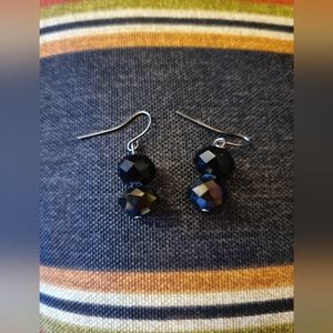 Edge, black onyx type dangle earrings, 1" or 2.54 cm length